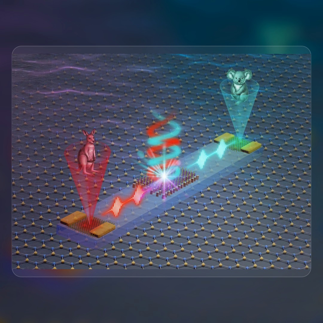 Monash light-powered chip explainer visual showing light signals on a nanoscale circuit