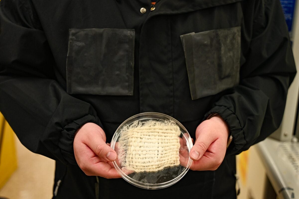 UT Austin water-harvesting jacket textile prototype in a lab setting