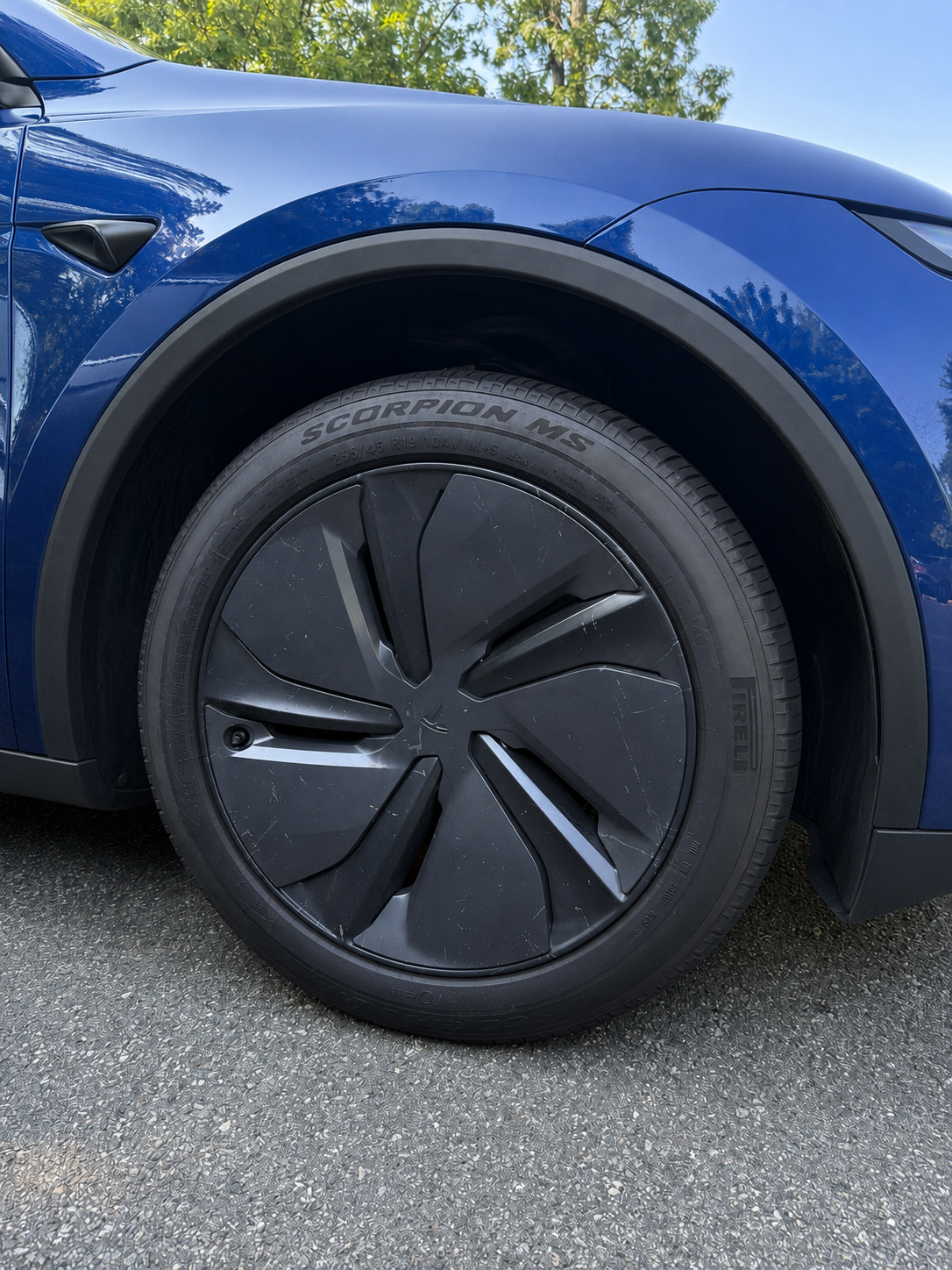 Pirelli Scorpion MS 255/45 R19 104V XL M+S tire on our 2026 Tesla Model Y Juniper